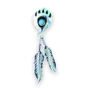 New S925 Sterling Silver Native Turquoise Bear Claw Feather Necklace